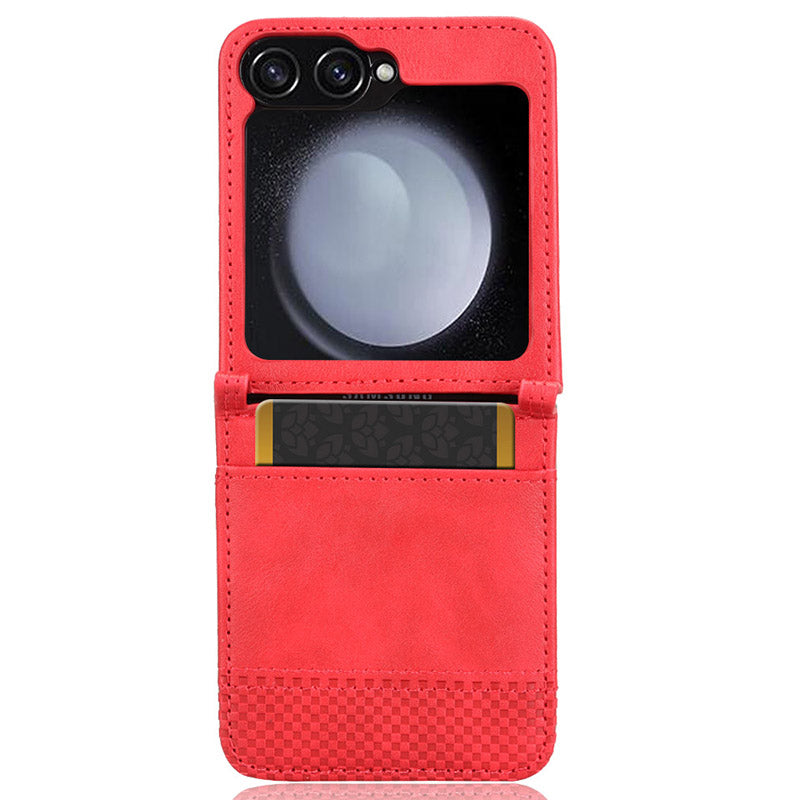 For Samsung Galaxy Z Flip6 5G Cover Retro Texture One-Piece Design PU Leather+PC Phone Case Shell with Card Slot - Red For Samsung Galaxy Z Flip6 5G Cover Retro Texture One-Piece Design PU Leather+PC Phone Case Shell with Card Slot - Red